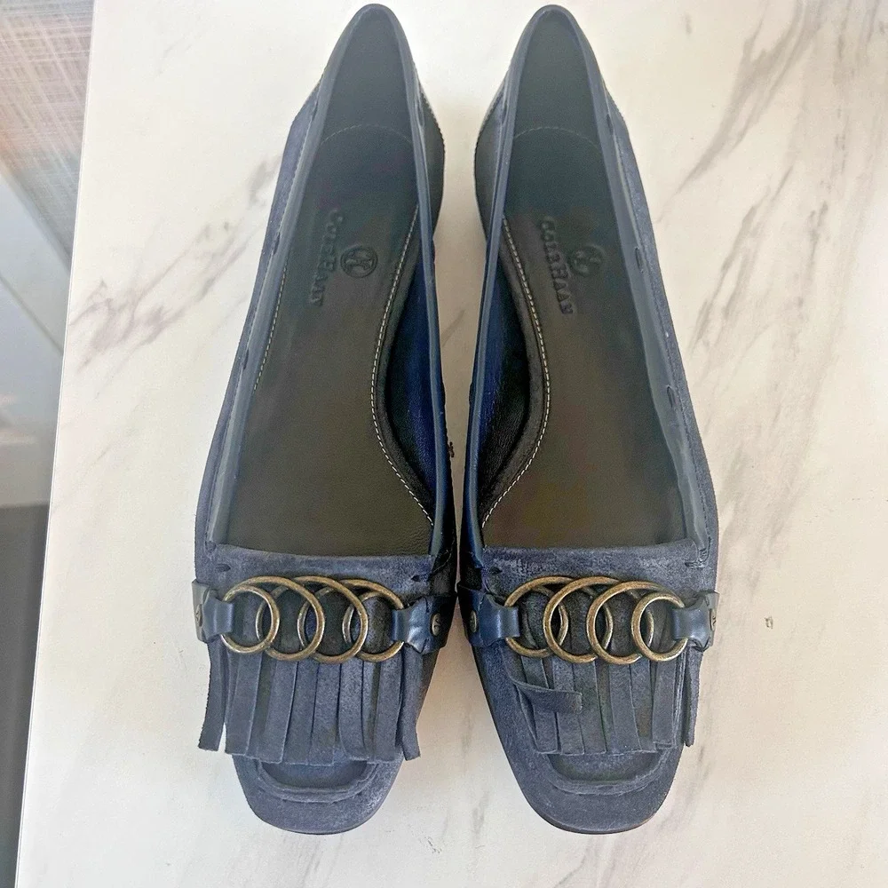 Women's Cole Haan Navy Suede Tallah‎ Moccasin Fringed Flats Sz 7B D20761